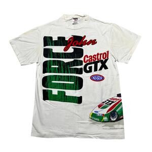 VINTAGE 1997 John Force Racing Autographed T Shirt Size Medium Gastrol GTX